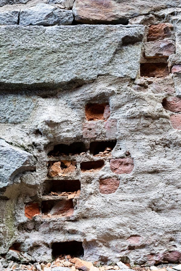 Broken Cement Brick Wall Exterior Stock Image Image of worn, surface