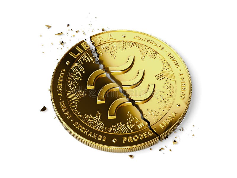 A broken or cracked Libra concept coin is laying isolated on white background. Libra in troubles - abandoned by investors concept royalty free stock photography A broken or cracked Libra concept coin is laying isolated on white background. Libra in troubles - abandoned by investors concept royalty free stock photography