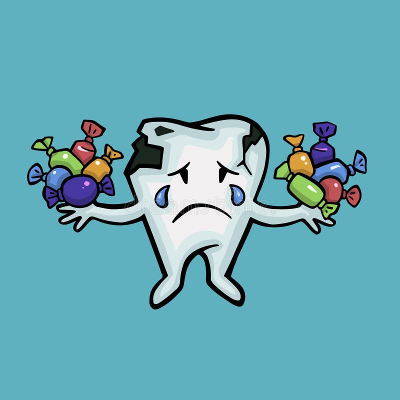 Broken Diseased Tooth Eating Sweets Oral Hygiene, Vector Stock
