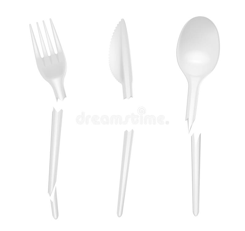 Broken Disposable Tableware Realistic Set stock illustration