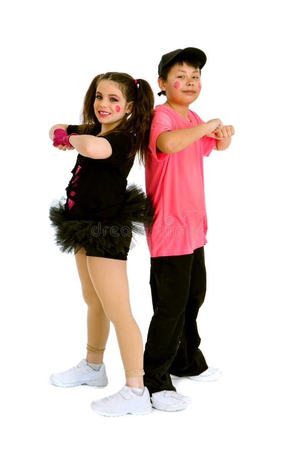 Pre Teen Kids in Hip Hop Duet with Recital Costume and Makeup. Pre Teen Kids in Hip Hop Duet with Recital Costume and Makeup