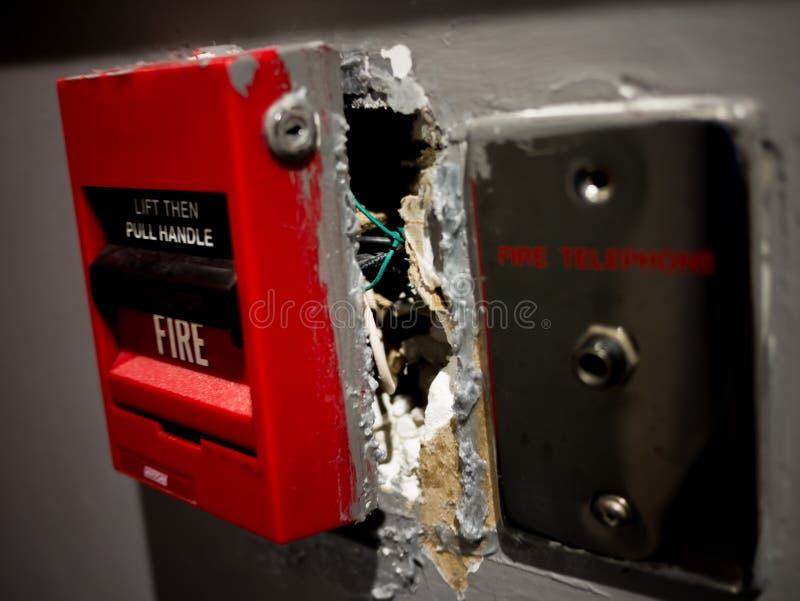 Broken Fire Alarm Box stock photo. Image of push, white 144935458