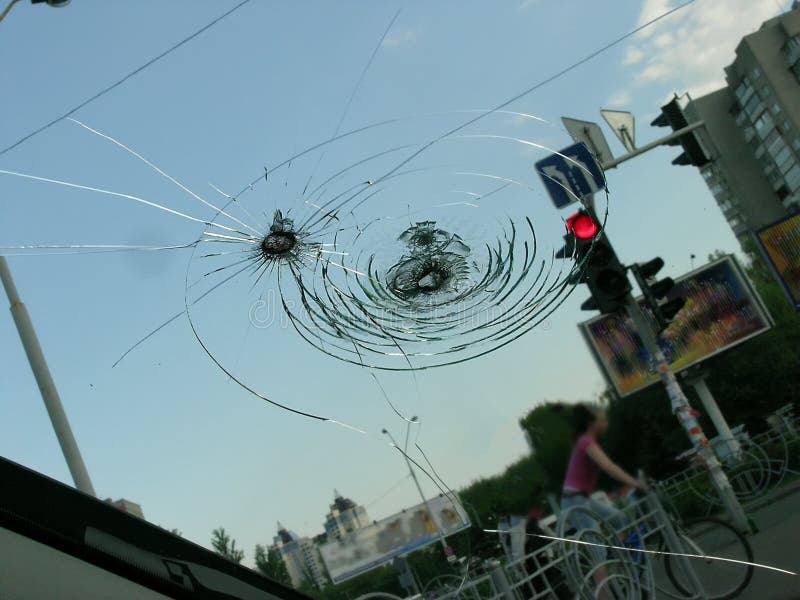 Broken front glass of car stock photo. Image of damage 84785758