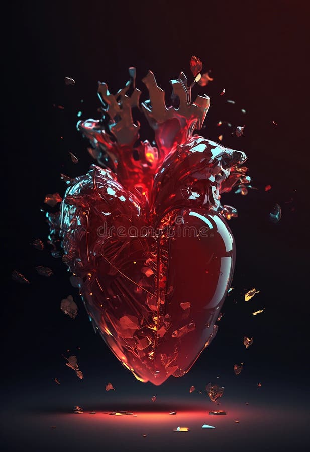 Premium Photo  Broken glass glowing heart on dark background