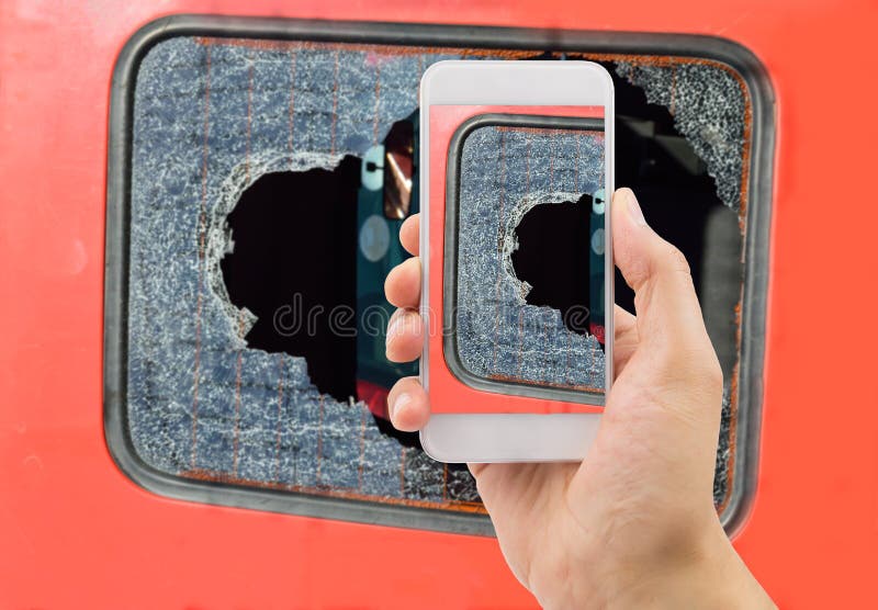 Broken glass of my van stock photography