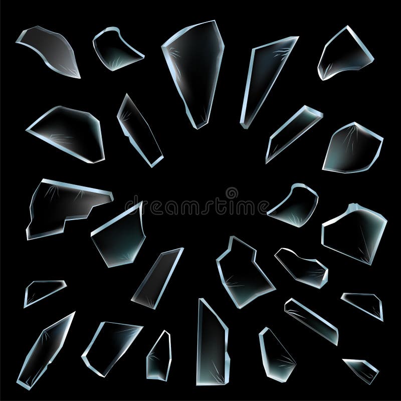 Broken Glass Pieces. Shattered Glass on White Background Stock Vector -  Illustration of bullet, realistic: 166358719