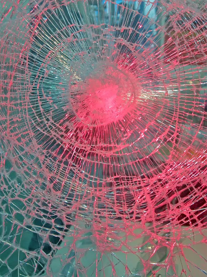 Broken Glass With Red Lighting, Safety Details, Stock Photo Image