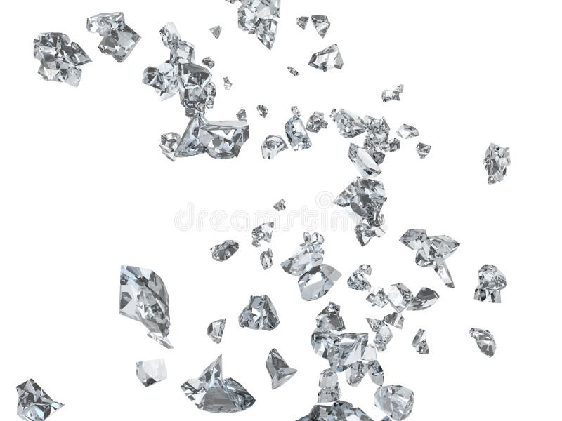 Set pieces broken glass isolated on white background, with