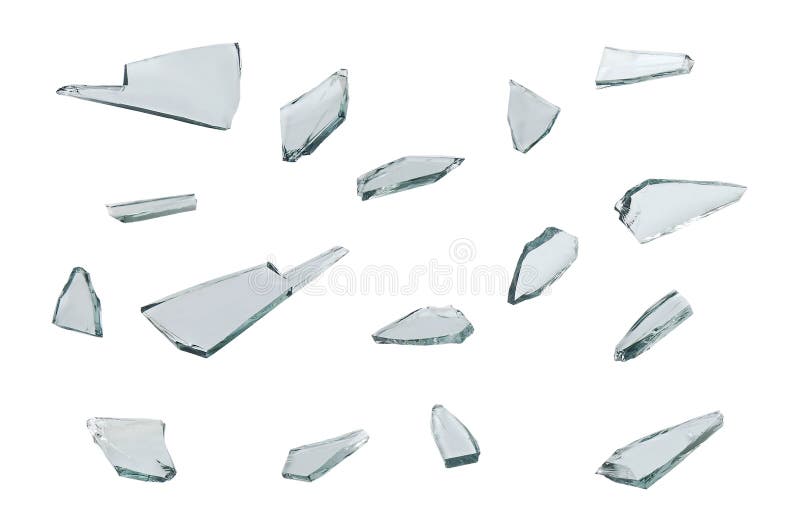 Broken glass with sharp pieces isolated on white background