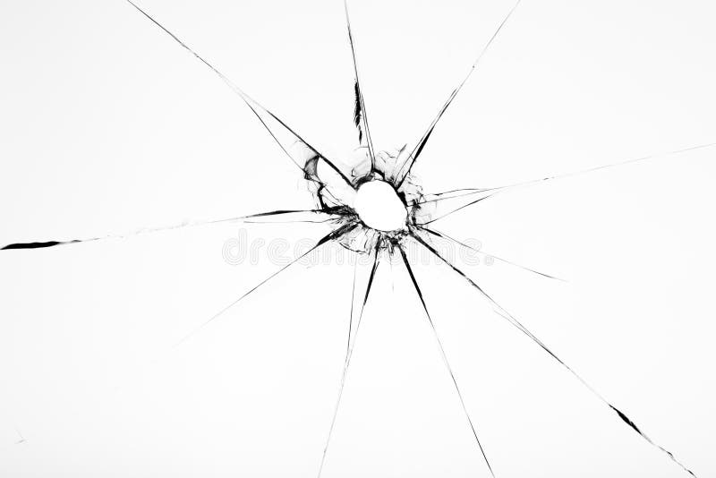 Broken glass texture with hole in center stock photo