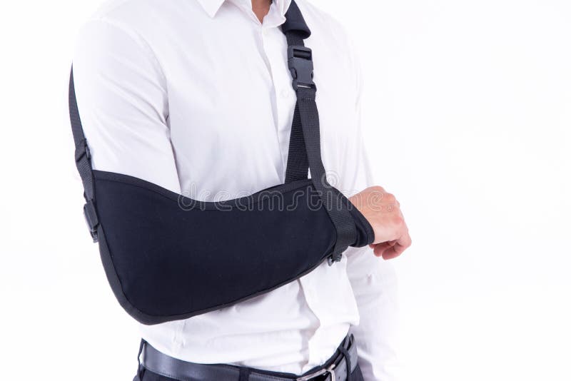 Broken Arm with Brace. Caucasian.White Background Stock Image Image