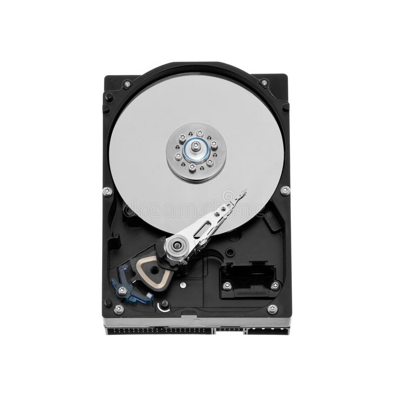 Broken hard disk drive isolated over white background