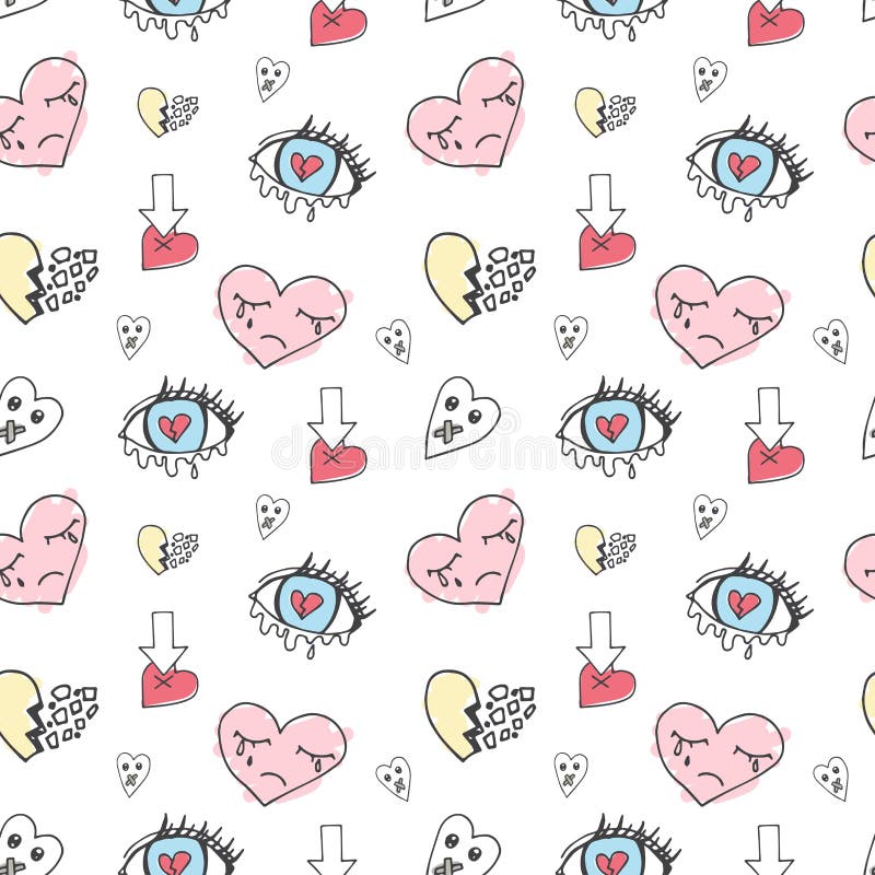 Seamless broken heart doodle pattern vector