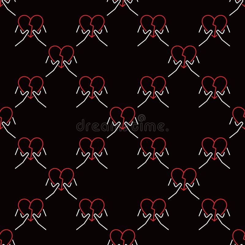 Broken Heart inside Hands vector Separation concept colored seamless pattern in outline style