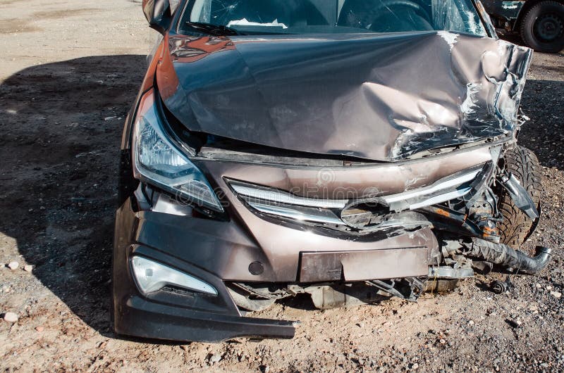 Broken Hood and Bumper Car, after a Violent Accident. Stock Image