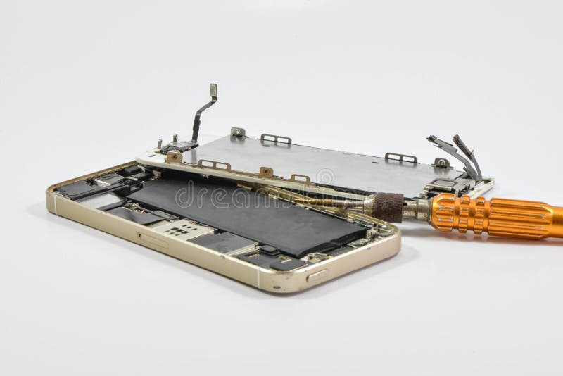 Broken of mobile phone and repair tool stock photography Broken of mobile phone and repair tool stock photography