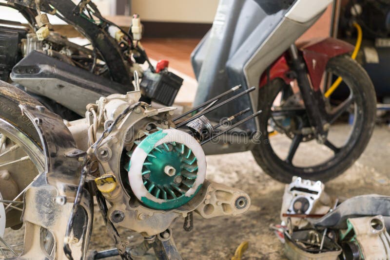 Broken Motorcycle in Garage Stock Photo Image of automotive, gear
