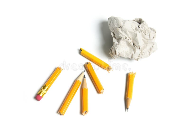 Broken Pencils and Paper Ball stock image