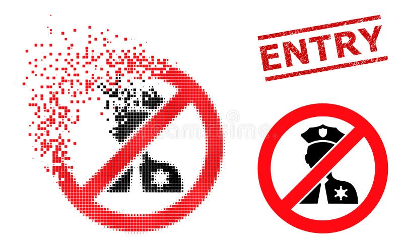 Broken Pixel No Entry Police Icon and Textured Entry Stamp stock illustration