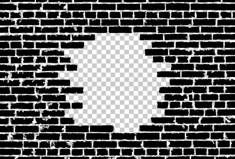 Broken Realistic Old Black Brick Wall Concept On Transparent Background