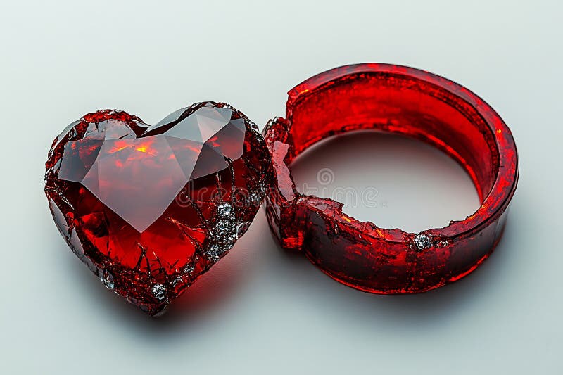Broken Red Heart Gemstone and Ring Romantic Tragic Jeweldesign vektor abbildung