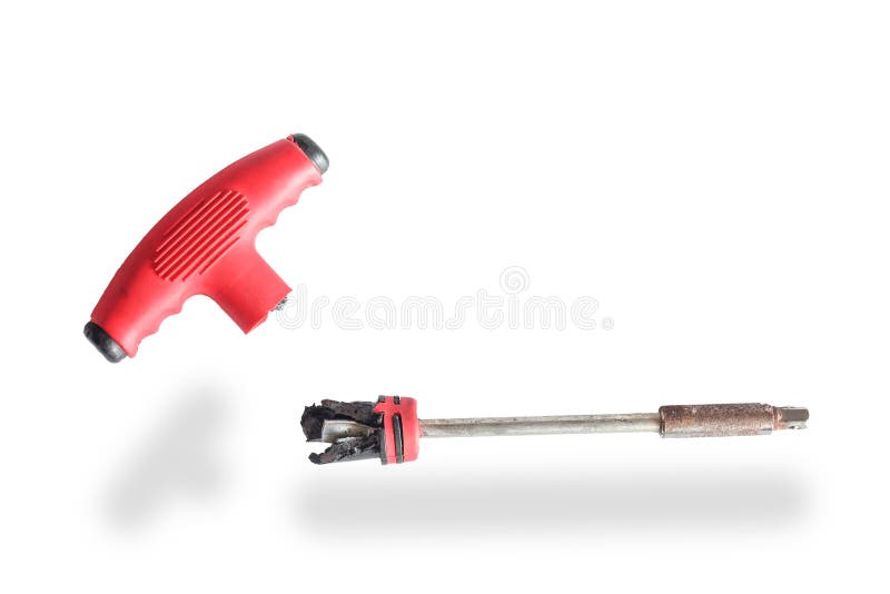 Broken red screwdriver hardware tool on white