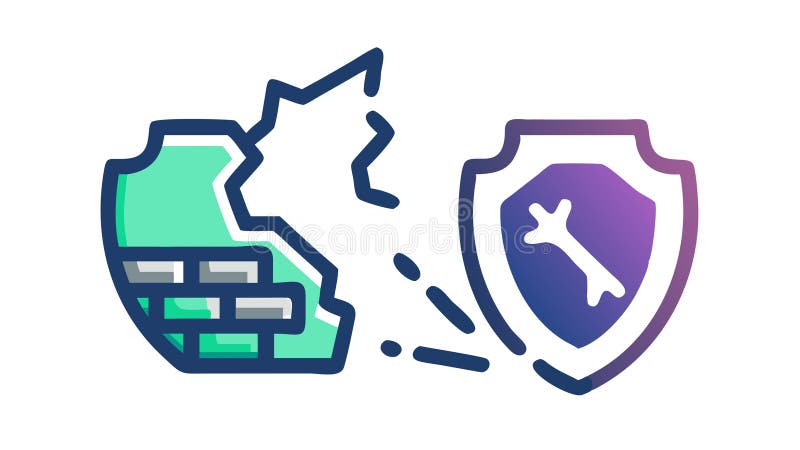 Broken Security Barrier, Cybersecurity Threat Vector Icon, vector design Generative AI royalty free illustration