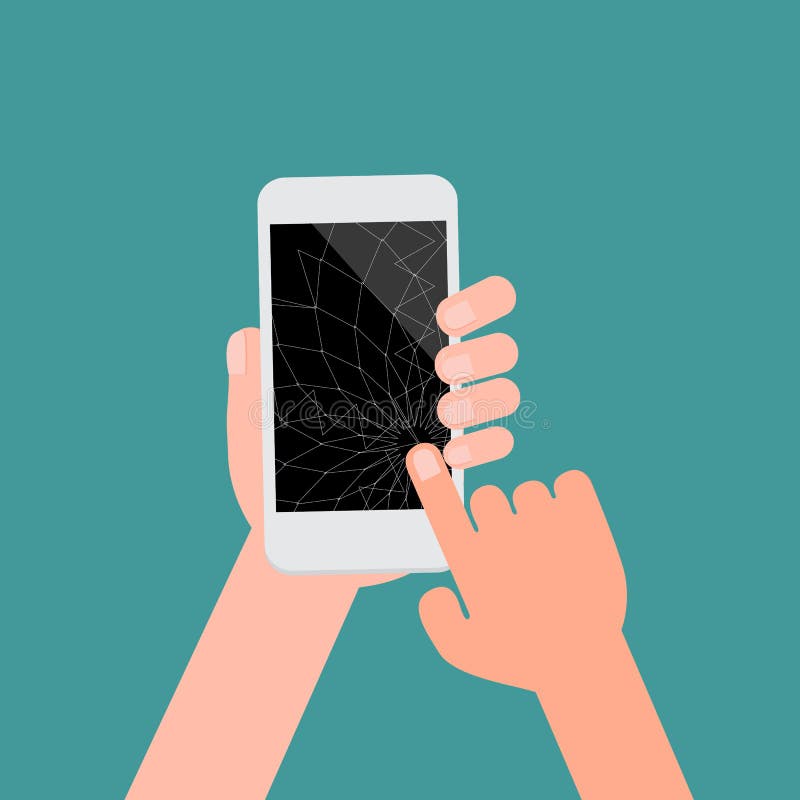 Broken smartphone with black screen and isotad green background.Crashed cell phone flat cartoon style vector illustration Broken smartphone with black screen and isotad green background.Crashed cell phone flat cartoon style vector illustration