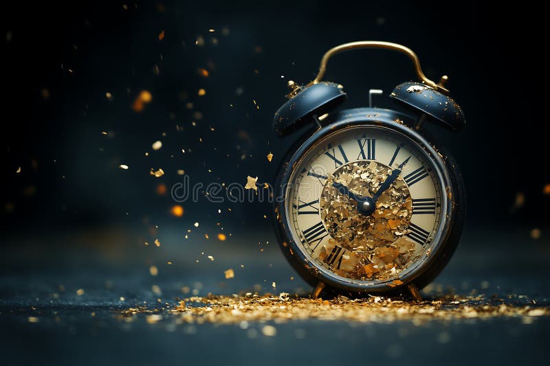 Broken Timepiece Shattering into Golden Fragments vector illustration