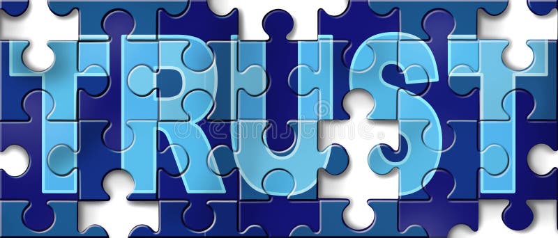 Broken trust symbol represented by a broken jigsaw puzzle picture showing the business metaphor of morality and illegal financial bank and stocks transactions.