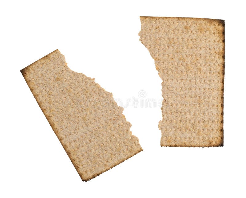 Broken whole wheat matzo cracker on a white background