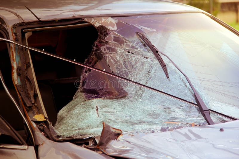 The Broken Windshield in Car Accident Stock Image Image of road