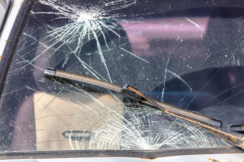 Broken Windshield on a Car. Stock Photo Image of shatter, windscreen