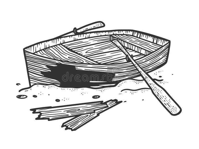 Broken wooden boat sketch vector illustration