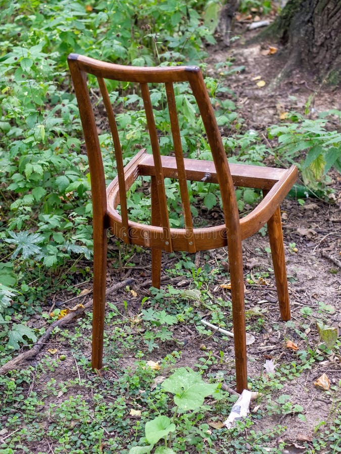 Broken Wooden Chair in the Woods Stock Image Image of moss, forest