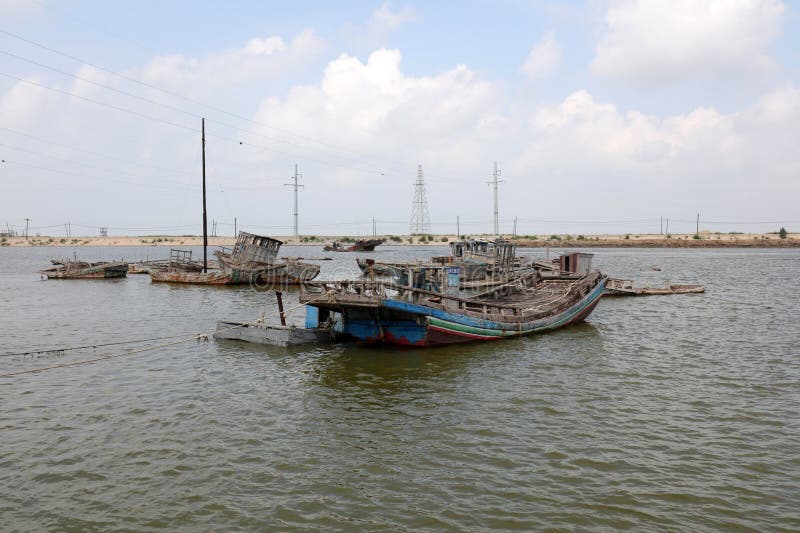 A broken wooden fishing boat royalty free stock photo