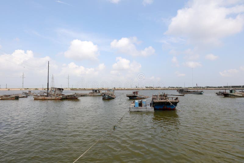 A broken wooden fishing boat royalty free stock image