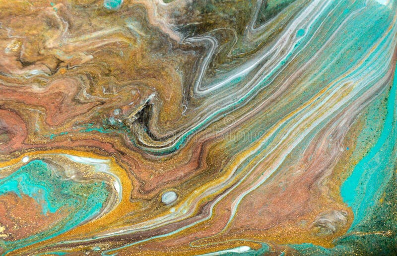 Bronze, Blue and Gold Marble Pattern. Golden Marble Liquid Abstract