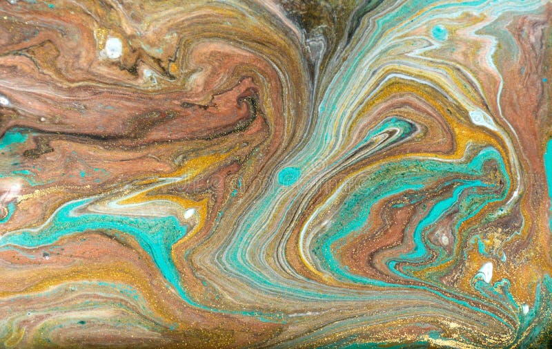Bronze, Blue and Gold Marble Pattern. Golden Marble Liquid Abstract