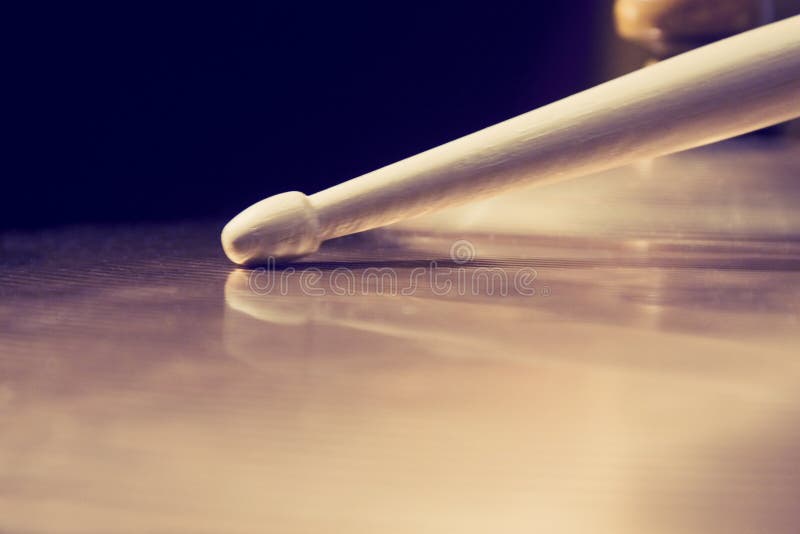 Bronze Brass Cymbal Close Up with Drumstick Stock Image Image of