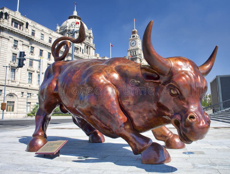 Bronze Bull Statue in Shanghai Alike Wall Street Stock Photo Image of