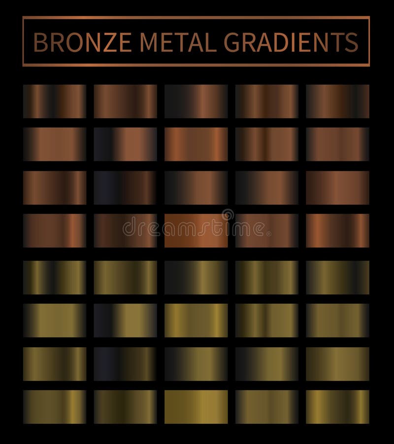 Bronze, copper metal gradient vector colorful texture set royalty free illustration