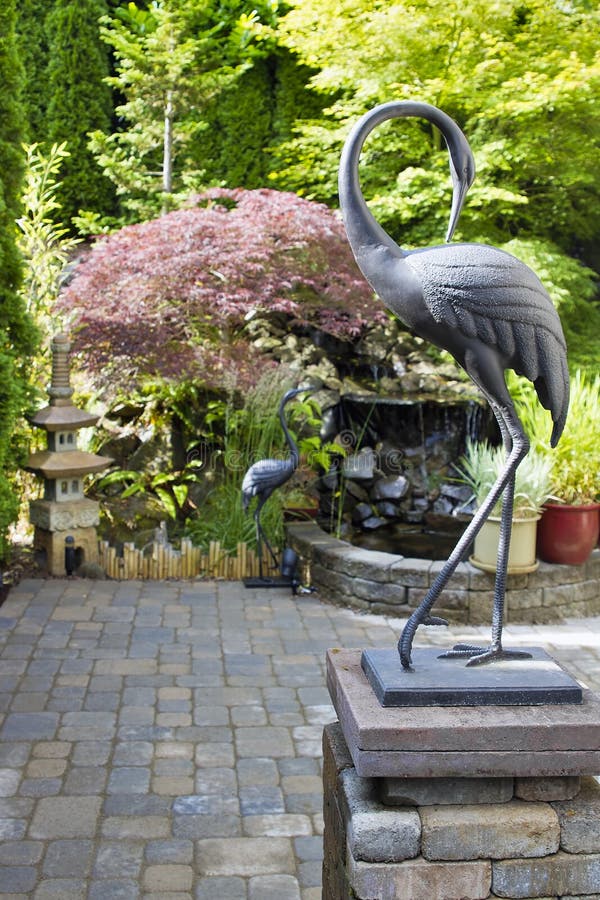 Bronze Cranes in Japanese Inspired Garden