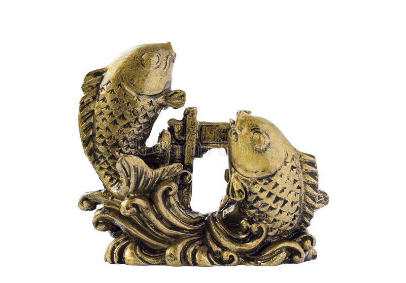 Bronze Fish Figurine Isolated on a White Background Stock Photo Image