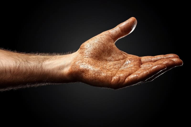 Bronze hand extended as if offering help with digital waterfall of light cascading down symbolizing technological assistance su stock illustration
