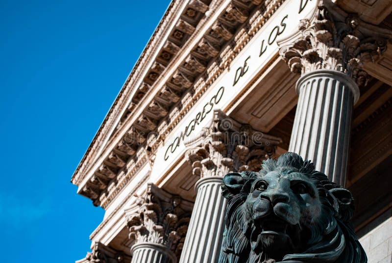 Bronze Lion Statue at Congress of Deputies in Madrid, Spain Stock Image Image of stone, symbol