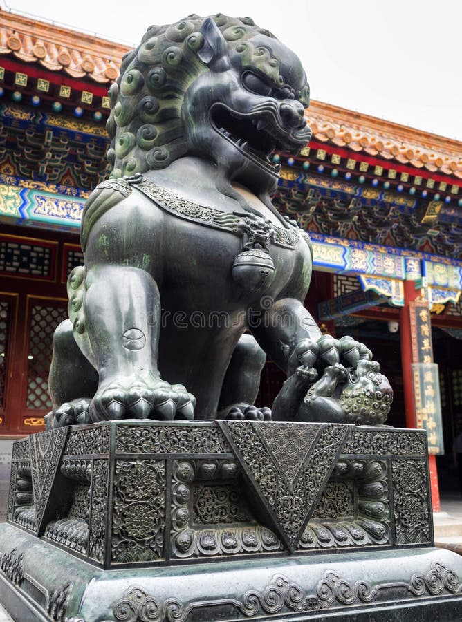 Bronze Lion Statue at the Summer Palace, Beijing, China Stock Image