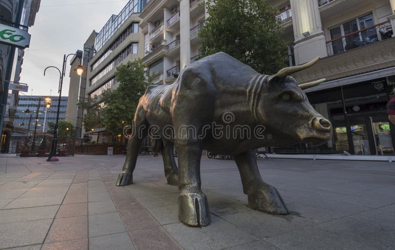 Bronze Monument of the Big Raging Bull in Skopje, Republic of North ...