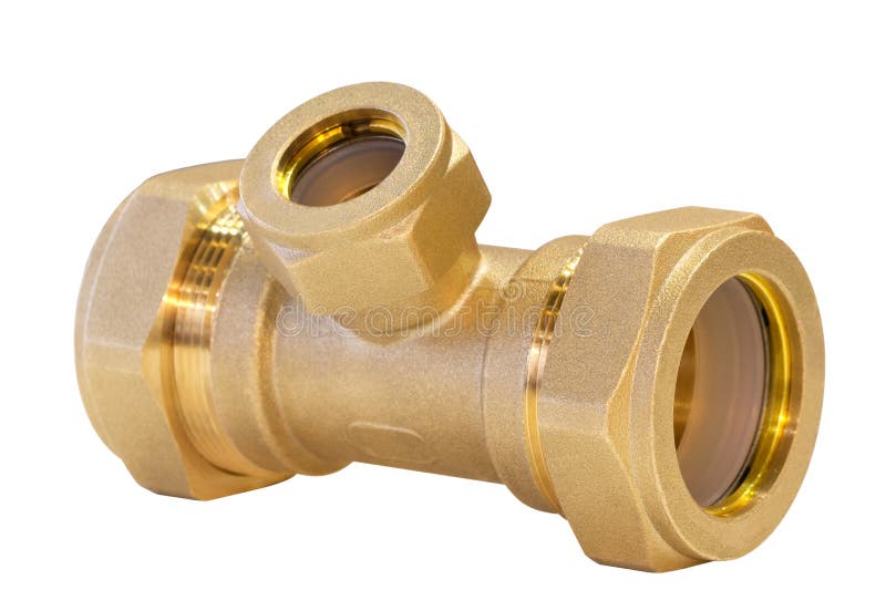 Bronze Plumbing Fitting for Pipes Isolated on White Background Stock