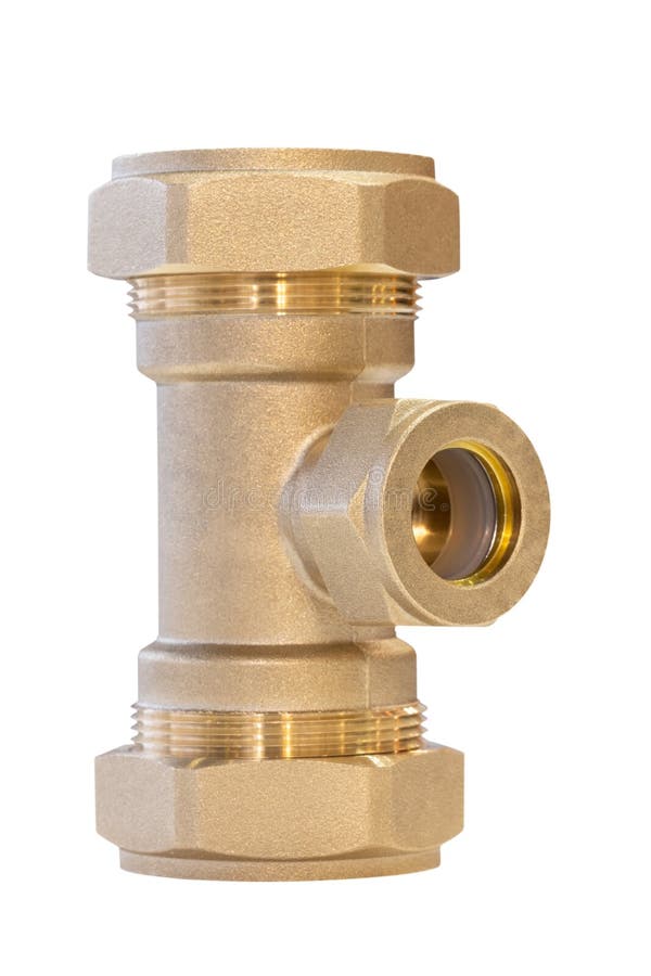 Bronze Plumbing Fitting for Pipes Isolated on White Background Stock